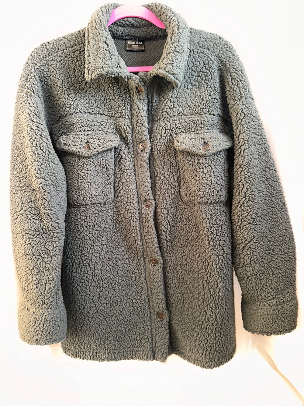 32 Degrees Olive Teddy Sherpa Button-Front Jacket